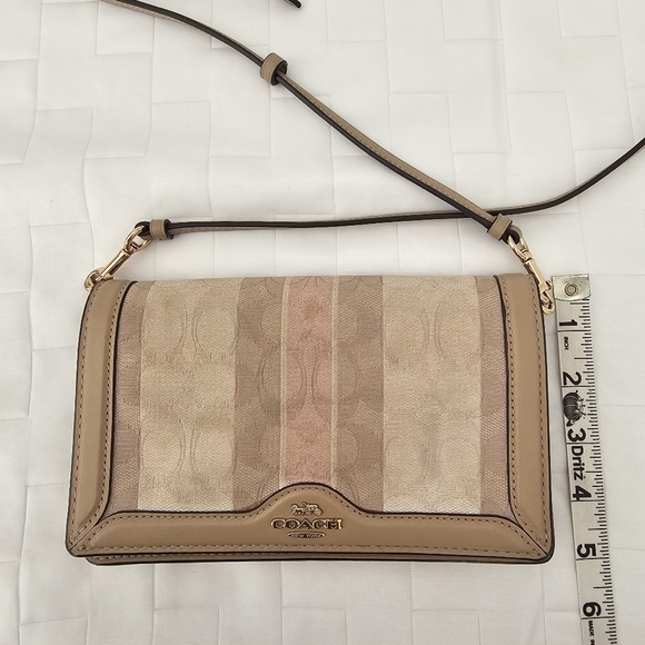 COACH ANNA FOLDOVER CLUTCH CROSSBODY IN SIGNATURE JACQUARD W/ STRIPES PINK TAFFY - Picture 13 of 13